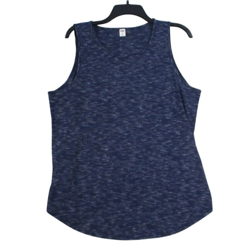 Old Navy Luxe Womens XL Blue‎ Space Dye Rib Knit Sleeveless Tank Top Curved Hem